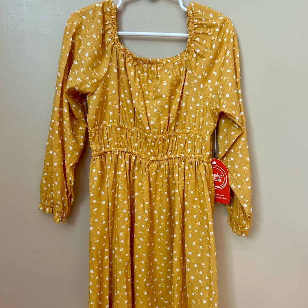 Toddler Girls Mustard Kids Dress with White Dots